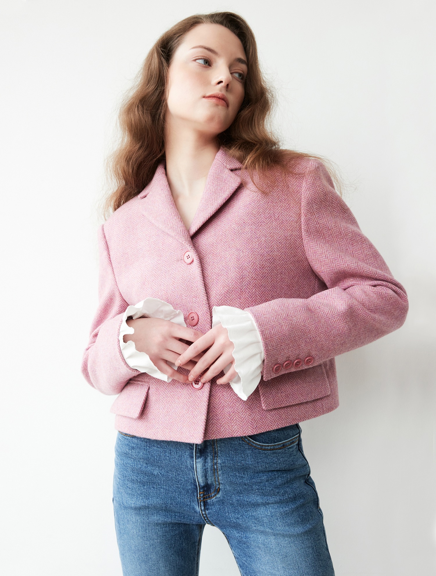 [윤아, 서지혜 착용] Classic short wool jacket 002 Pink