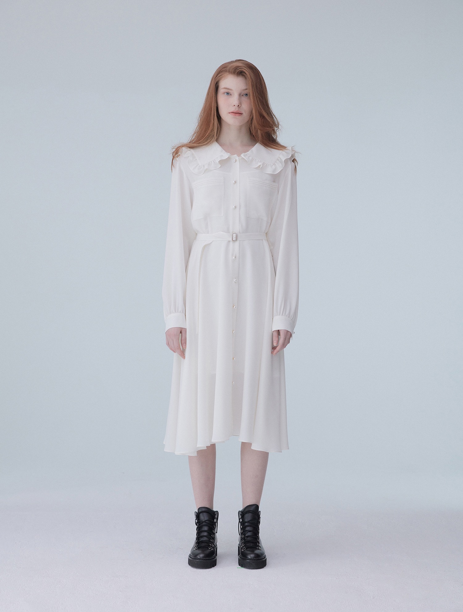 [태연착용] frill collar long dress 001 White