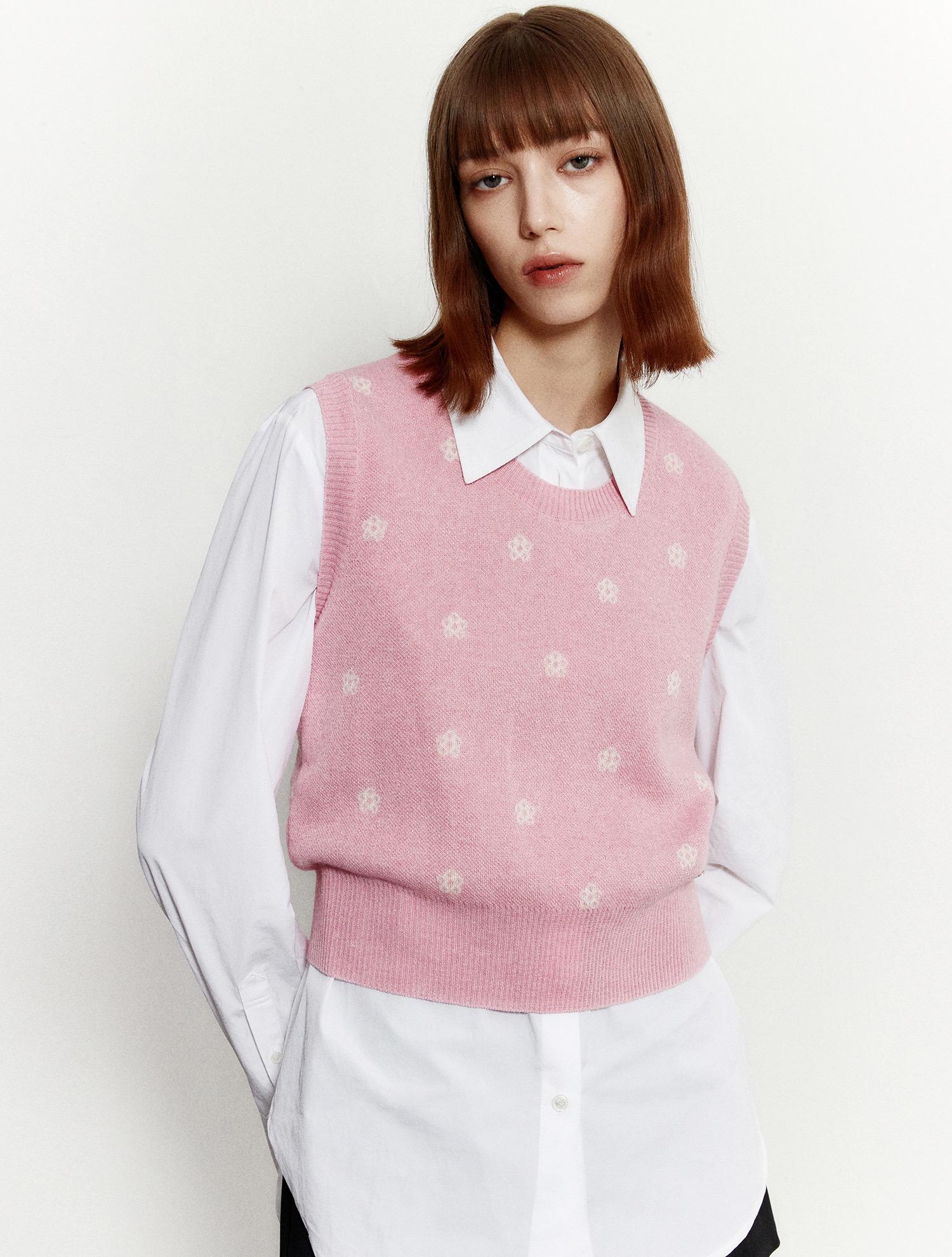 Camellia knit vest 001 Pink